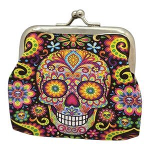 Small Sugar Skull Coin Pouch Mini Change Purse Day of the Dead Gothic Grunge